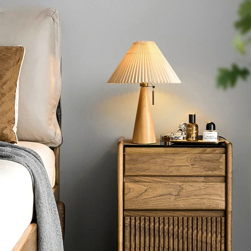 Lighting Decor Bedroom - Lámpara de mesa plisada retro, luces
